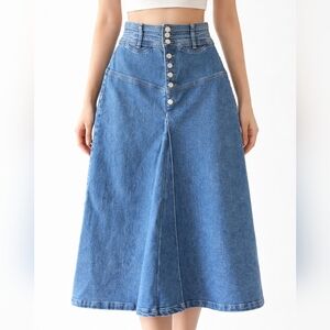 NA-KD Women's Skirt Blue Size EU 40 Midi Cotton Jeans A-line Casual Bohemian